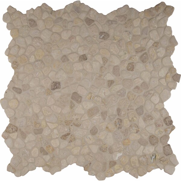 Travertine Blend River Rock SAMPLE Tumbled Marble Mesh-Mounted Mosaic Tile